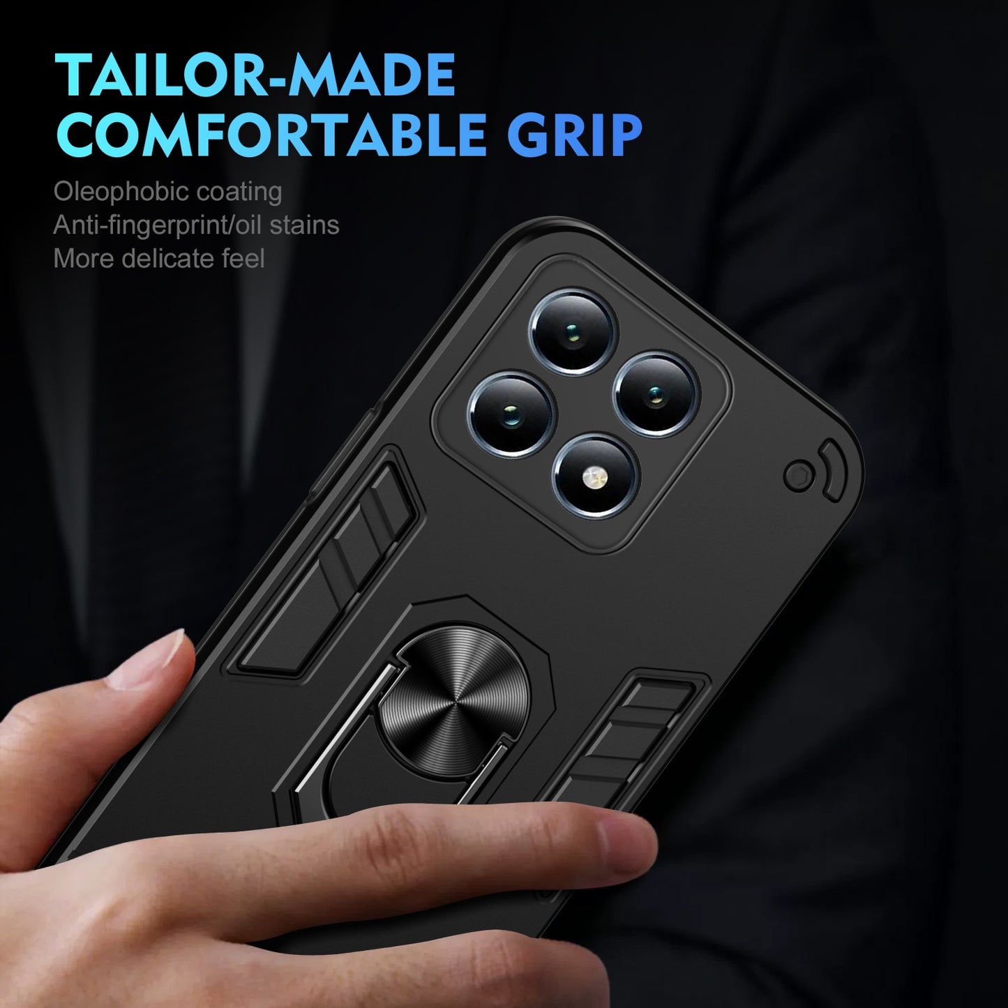 Xiaomi 14T Pro Shockproof Metal Ring Holder Phone Case with 360 degrees Rotating Kickstand, Ultra Slim Protective Cover, Raised Camera Guard, PC Silicone Armour Shell, Anti-Scratch Back & Edge Protection