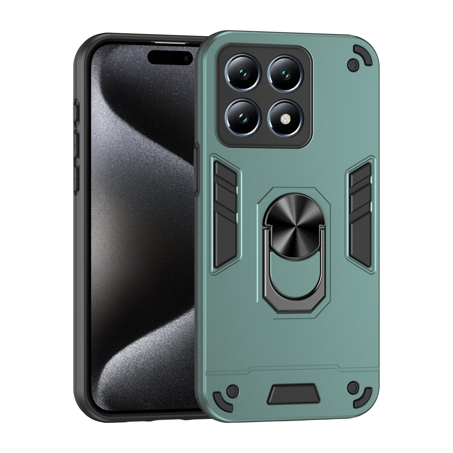 Xiaomi 14T Pro Shockproof Metal Ring Holder Phone Case with 360 degrees Rotating Kickstand, Ultra Slim Protective Cover, Raised Camera Guard, PC Silicone Armour Shell, Anti-Scratch Back & Edge Protection