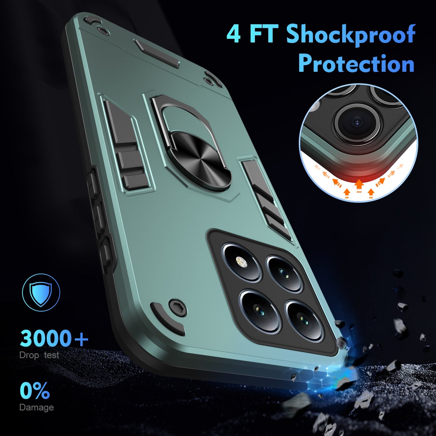 Xiaomi 14T Pro Shockproof Metal Ring Holder Phone Case with 360 degrees Rotating Kickstand, Ultra Slim Protective Cover, Raised Camera Guard, PC Silicone Armour Shell, Anti-Scratch Back & Edge Protection