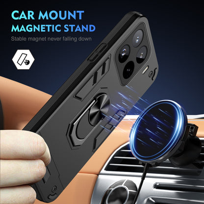 Xiaomi 15 Pro Shockproof Metal Ring Holder Phone Case with 360 degrees Rotating Kickstand, Ultra Slim Protective Cover, Raised Camera Guard, PC Silicone Armour Shell, Anti-Scratch Back & Edge Protection