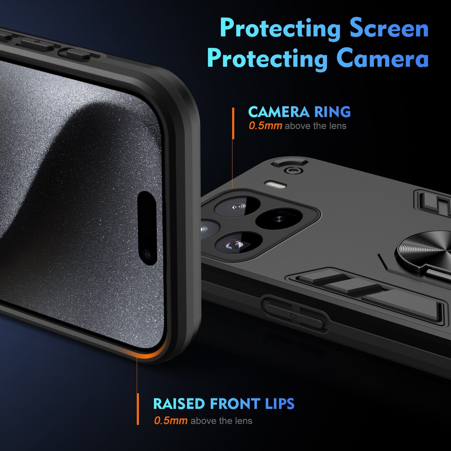 Xiaomi 15 Pro Shockproof Metal Ring Holder Phone Case with 360 degrees Rotating Kickstand, Ultra Slim Protective Cover, Raised Camera Guard, PC Silicone Armour Shell, Anti-Scratch Back & Edge Protection