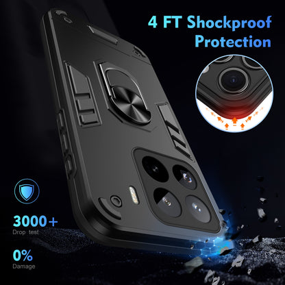 Xiaomi 15 Pro Shockproof Metal Ring Holder Phone Case with 360 degrees Rotating Kickstand, Ultra Slim Protective Cover, Raised Camera Guard, PC Silicone Armour Shell, Anti-Scratch Back & Edge Protection