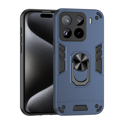 Xiaomi 15 Pro Shockproof Metal Ring Holder Phone Case with 360 degrees Rotating Kickstand, Ultra Slim Protective Cover, Raised Camera Guard, PC Silicone Armour Shell, Anti-Scratch Back & Edge Protection