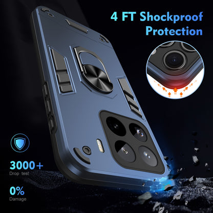 Xiaomi 15 Pro Shockproof Metal Ring Holder Phone Case with 360 degrees Rotating Kickstand, Ultra Slim Protective Cover, Raised Camera Guard, PC Silicone Armour Shell, Anti-Scratch Back & Edge Protection