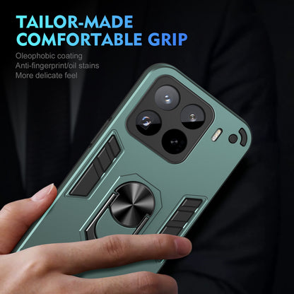 Xiaomi 15 Pro Shockproof Metal Ring Holder Phone Case with 360 degrees Rotating Kickstand, Ultra Slim Protective Cover, Raised Camera Guard, PC Silicone Armour Shell, Anti-Scratch Back & Edge Protection