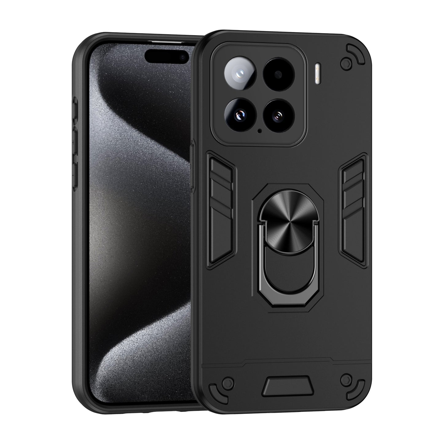 Xiaomi 15 Shockproof Metal Ring Holder Phone Case with 360 degrees Rotating Kickstand, Ultra Slim Protective Cover, Raised Camera Guard, PC Silicone Armour Shell, Anti-Scratch Back & Edge Protection