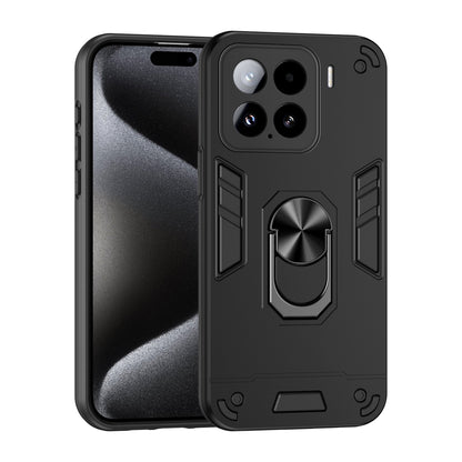 Xiaomi 15 Shockproof Metal Ring Holder Phone Case with 360 degrees Rotating Kickstand, Ultra Slim Protective Cover, Raised Camera Guard, PC Silicone Armour Shell, Anti-Scratch Back & Edge Protection