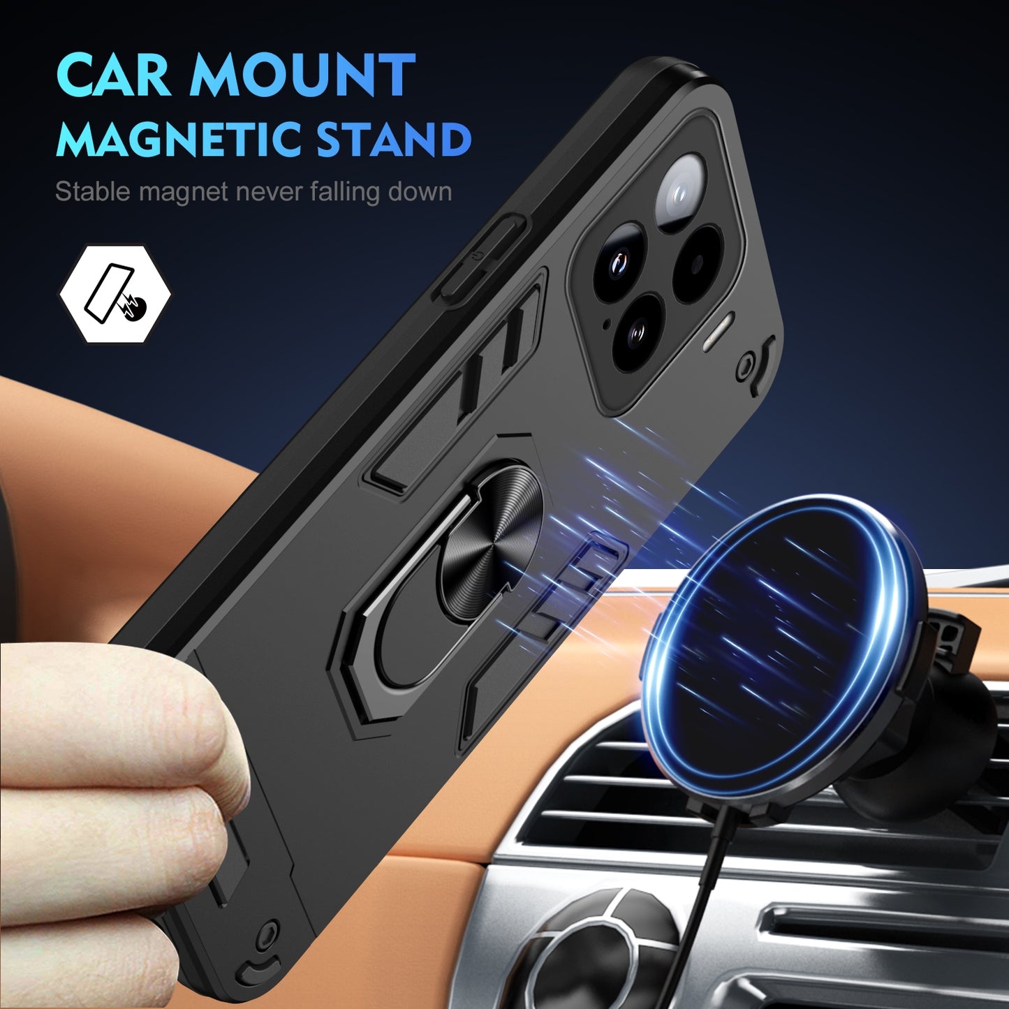 Xiaomi 15 Shockproof Metal Ring Holder Phone Case with 360 degrees Rotating Kickstand, Ultra Slim Protective Cover, Raised Camera Guard, PC Silicone Armour Shell, Anti-Scratch Back & Edge Protection