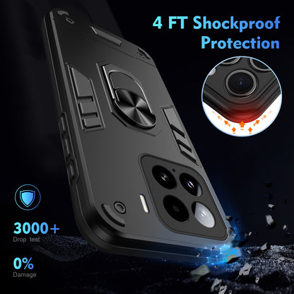 Xiaomi 15 Shockproof Metal Ring Holder Phone Case with 360 degrees Rotating Kickstand, Ultra Slim Protective Cover, Raised Camera Guard, PC Silicone Armour Shell, Anti-Scratch Back & Edge Protection