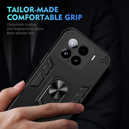 Xiaomi 15 Shockproof Metal Ring Holder Phone Case with 360 degrees Rotating Kickstand, Ultra Slim Protective Cover, Raised Camera Guard, PC Silicone Armour Shell, Anti-Scratch Back & Edge Protection