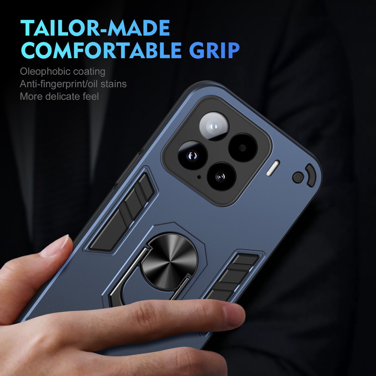 Xiaomi 15 Shockproof Metal Ring Holder Phone Case with 360 degrees Rotating Kickstand, Ultra Slim Protective Cover, Raised Camera Guard, PC Silicone Armour Shell, Anti-Scratch Back & Edge Protection