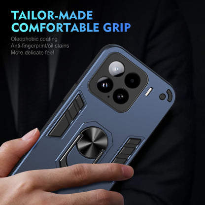 Xiaomi 15 Shockproof Metal Ring Holder Phone Case with 360 degrees Rotating Kickstand, Ultra Slim Protective Cover, Raised Camera Guard, PC Silicone Armour Shell, Anti-Scratch Back & Edge Protection