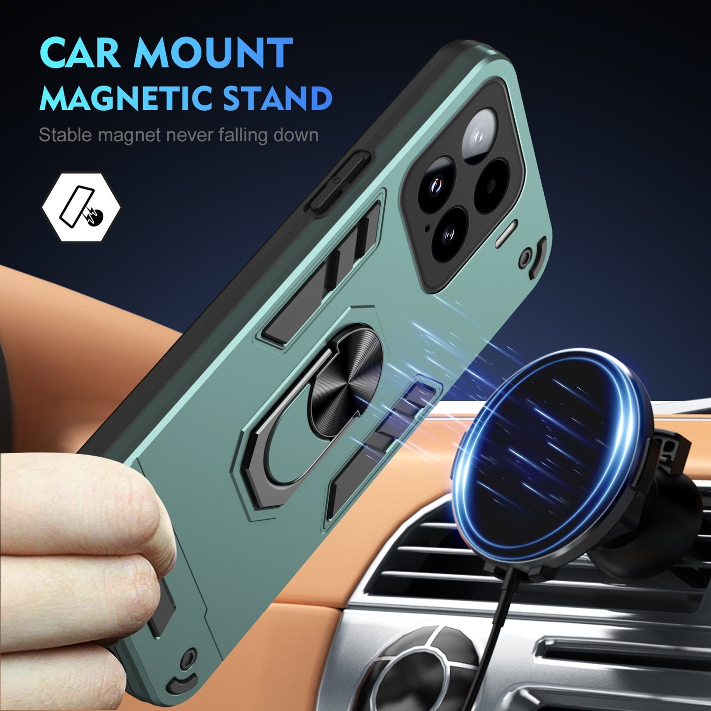 Xiaomi 15 Shockproof Metal Ring Holder Phone Case with 360 degrees Rotating Kickstand, Ultra Slim Protective Cover, Raised Camera Guard, PC Silicone Armour Shell, Anti-Scratch Back & Edge Protection