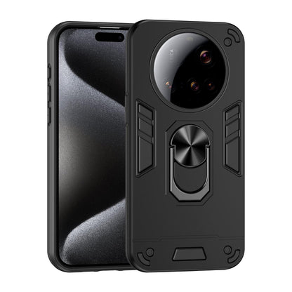 Xiaomi 15 Ultra Shockproof Metal Ring Holder Phone Case with 360 degrees Rotating Kickstand, Ultra Slim Protective Cover, Raised Camera Guard, PC Silicone Armour Shell, Anti-Scratch Back & Edge Protection