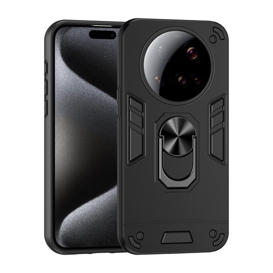 Xiaomi 15 Ultra Shockproof Metal Ring Holder Phone Case with 360 degrees Rotating Kickstand, Ultra Slim Protective Cover, Raised Camera Guard, PC Silicone Armour Shell, Anti-Scratch Back & Edge Protection