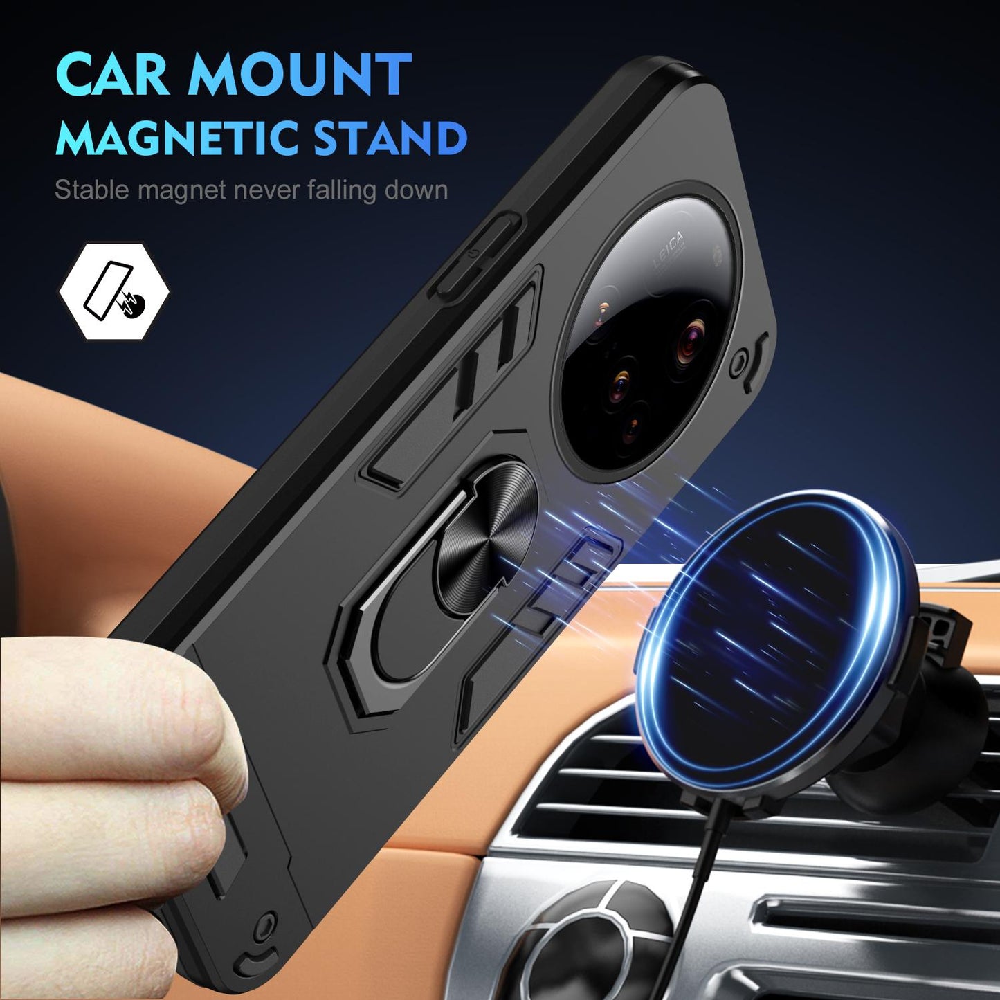 Xiaomi 15 Ultra Shockproof Metal Ring Holder Phone Case with 360 degrees Rotating Kickstand, Ultra Slim Protective Cover, Raised Camera Guard, PC Silicone Armour Shell, Anti-Scratch Back & Edge Protection