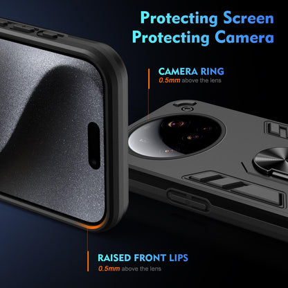 Xiaomi 15 Ultra Shockproof Metal Ring Holder Phone Case with 360 degrees Rotating Kickstand, Ultra Slim Protective Cover, Raised Camera Guard, PC Silicone Armour Shell, Anti-Scratch Back & Edge Protection