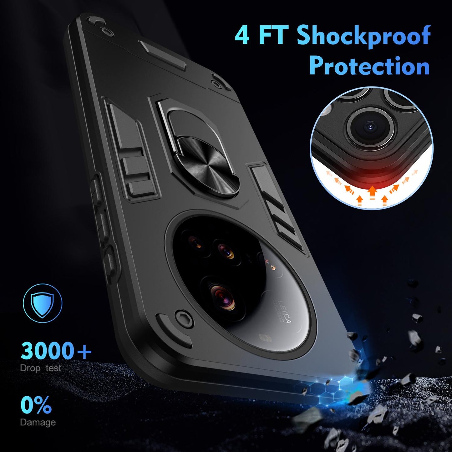Xiaomi 15 Ultra Shockproof Metal Ring Holder Phone Case with 360 degrees Rotating Kickstand, Ultra Slim Protective Cover, Raised Camera Guard, PC Silicone Armour Shell, Anti-Scratch Back & Edge Protection