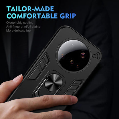 Xiaomi 15 Ultra Shockproof Metal Ring Holder Phone Case with 360 degrees Rotating Kickstand, Ultra Slim Protective Cover, Raised Camera Guard, PC Silicone Armour Shell, Anti-Scratch Back & Edge Protection