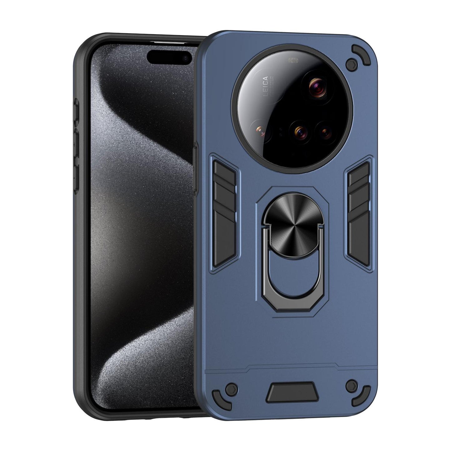 Xiaomi 15 Ultra Shockproof Metal Ring Holder Phone Case with 360 degrees Rotating Kickstand, Ultra Slim Protective Cover, Raised Camera Guard, PC Silicone Armour Shell, Anti-Scratch Back & Edge Protection