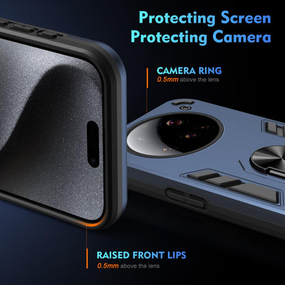 Xiaomi 15 Ultra Shockproof Metal Ring Holder Phone Case with 360 degrees Rotating Kickstand, Ultra Slim Protective Cover, Raised Camera Guard, PC Silicone Armour Shell, Anti-Scratch Back & Edge Protection