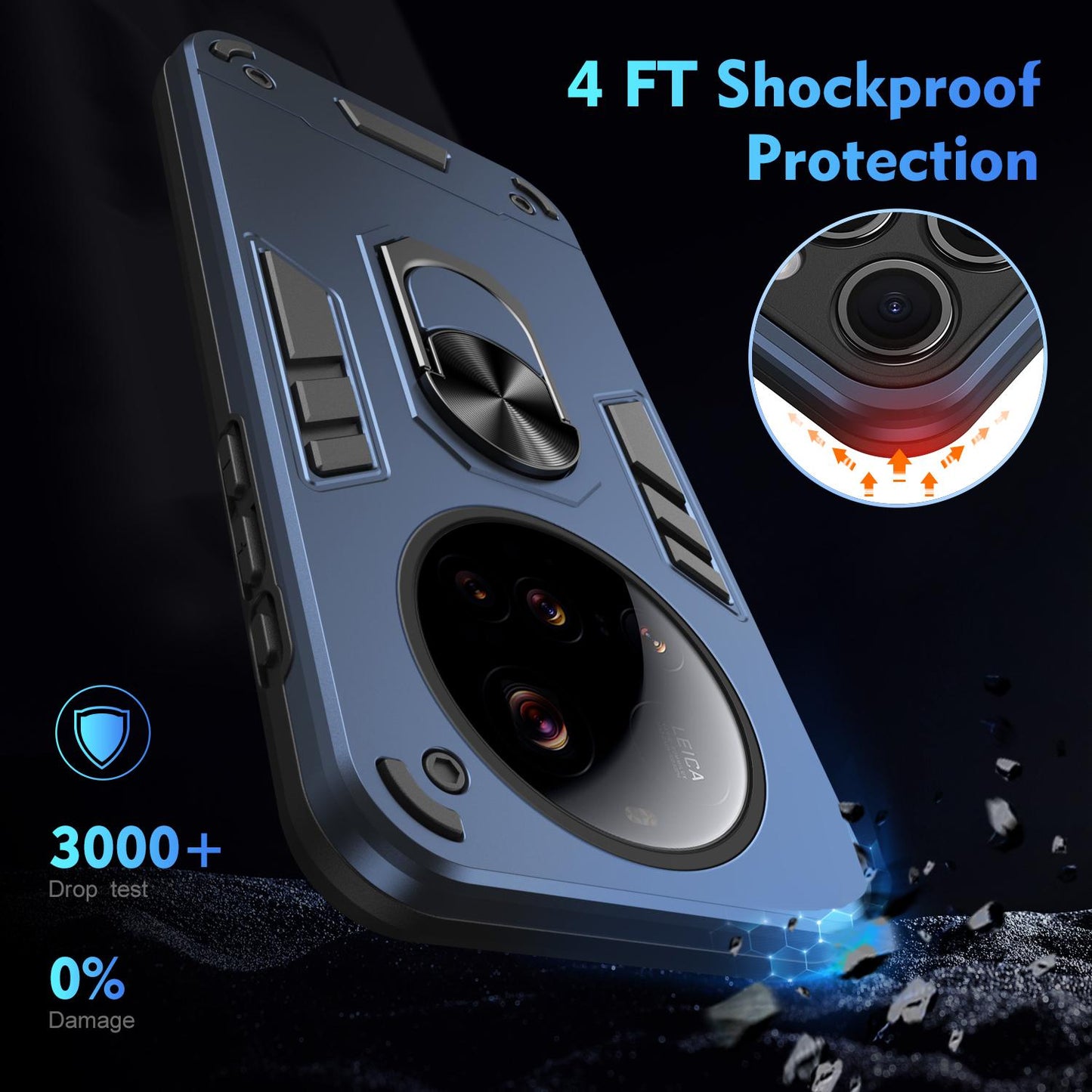 Xiaomi 15 Ultra Shockproof Metal Ring Holder Phone Case with 360 degrees Rotating Kickstand, Ultra Slim Protective Cover, Raised Camera Guard, PC Silicone Armour Shell, Anti-Scratch Back & Edge Protection