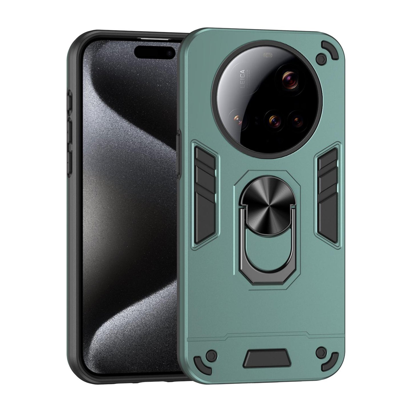 Xiaomi 15 Ultra Shockproof Metal Ring Holder Phone Case with 360 degrees Rotating Kickstand, Ultra Slim Protective Cover, Raised Camera Guard, PC Silicone Armour Shell, Anti-Scratch Back & Edge Protection