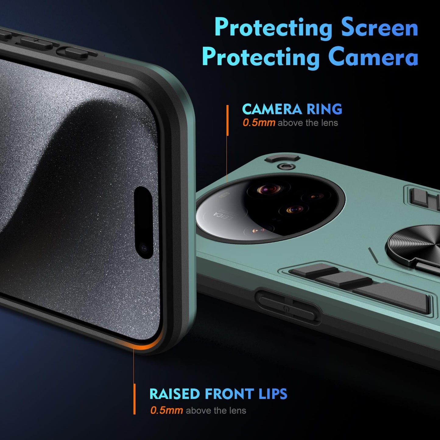 Xiaomi 15 Ultra Shockproof Metal Ring Holder Phone Case with 360 degrees Rotating Kickstand, Ultra Slim Protective Cover, Raised Camera Guard, PC Silicone Armour Shell, Anti-Scratch Back & Edge Protection
