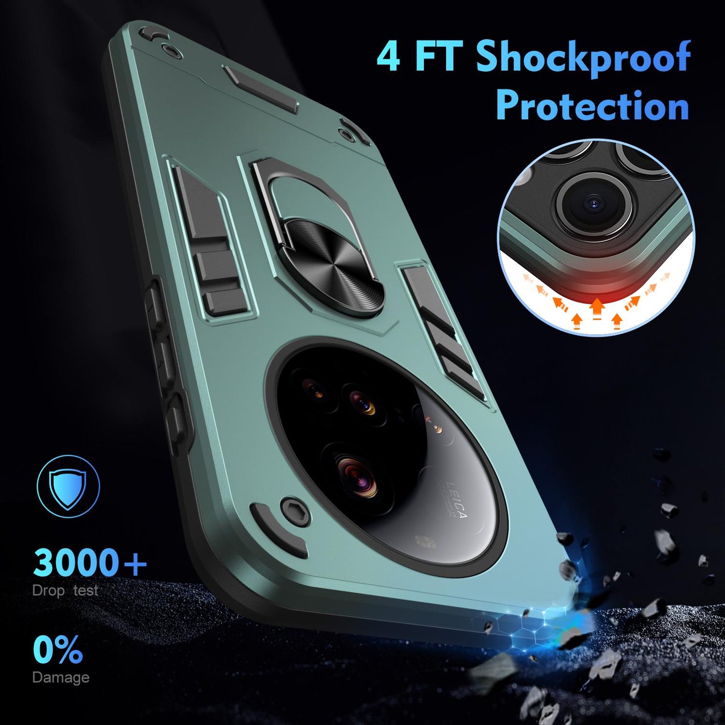 Xiaomi 15 Ultra Shockproof Metal Ring Holder Phone Case with 360 degrees Rotating Kickstand, Ultra Slim Protective Cover, Raised Camera Guard, PC Silicone Armour Shell, Anti-Scratch Back & Edge Protection