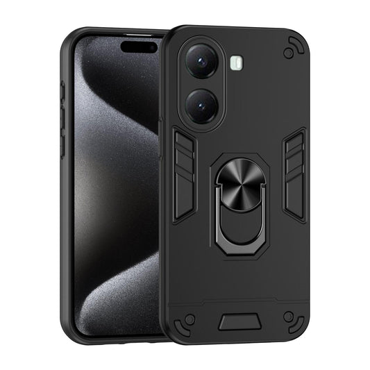 Xiaomi Poco X7 Pro Shockproof Metal Ring Holder Phone Case with 360 degrees Rotating Kickstand, Ultra Slim Protective Cover, Raised Camera Guard, PC Silicone Armour Shell, Anti-Scratch Back & Edge Protection