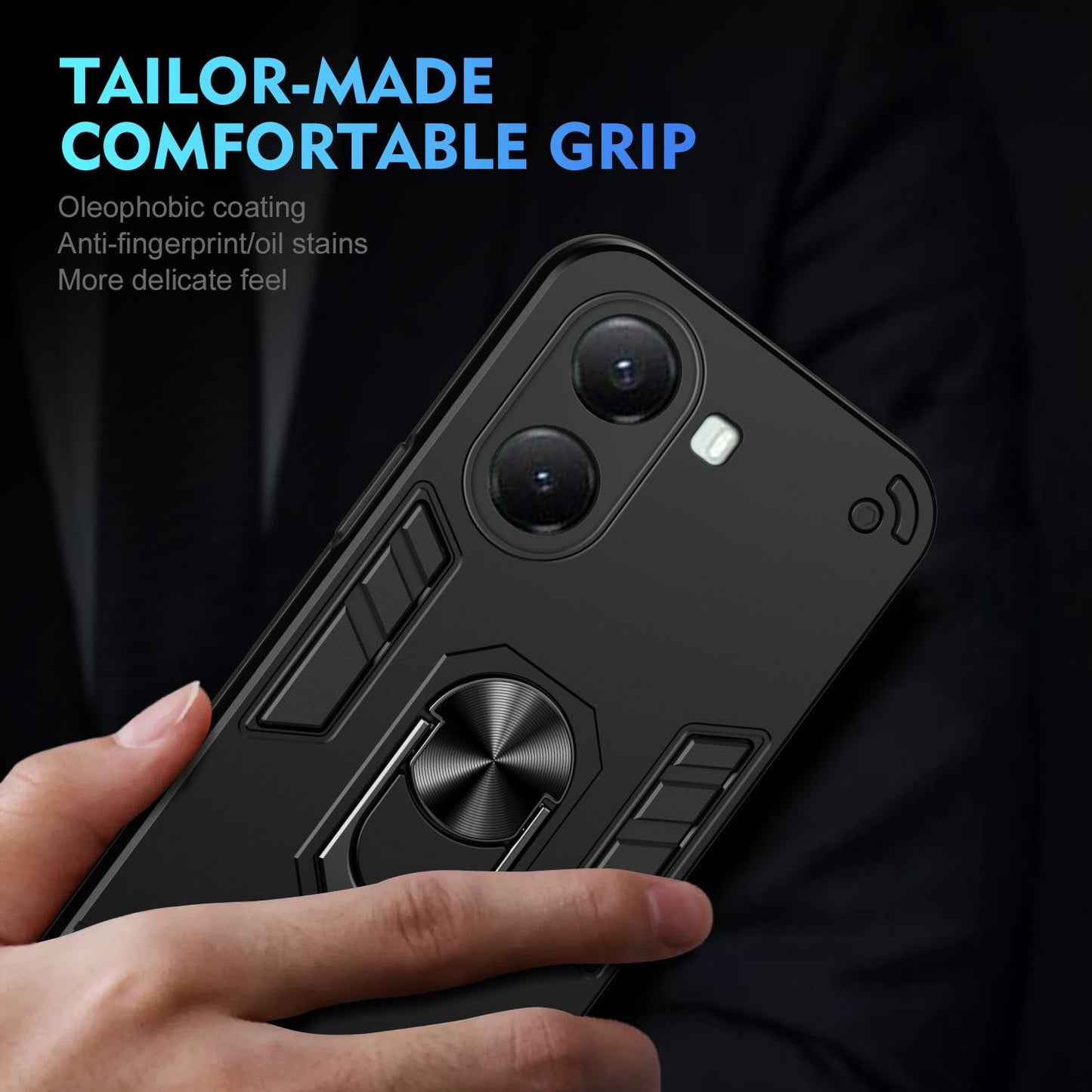 Xiaomi Poco X7 Pro Shockproof Metal Ring Holder Phone Case with 360 degrees Rotating Kickstand, Ultra Slim Protective Cover, Raised Camera Guard, PC Silicone Armour Shell, Anti-Scratch Back & Edge Protection