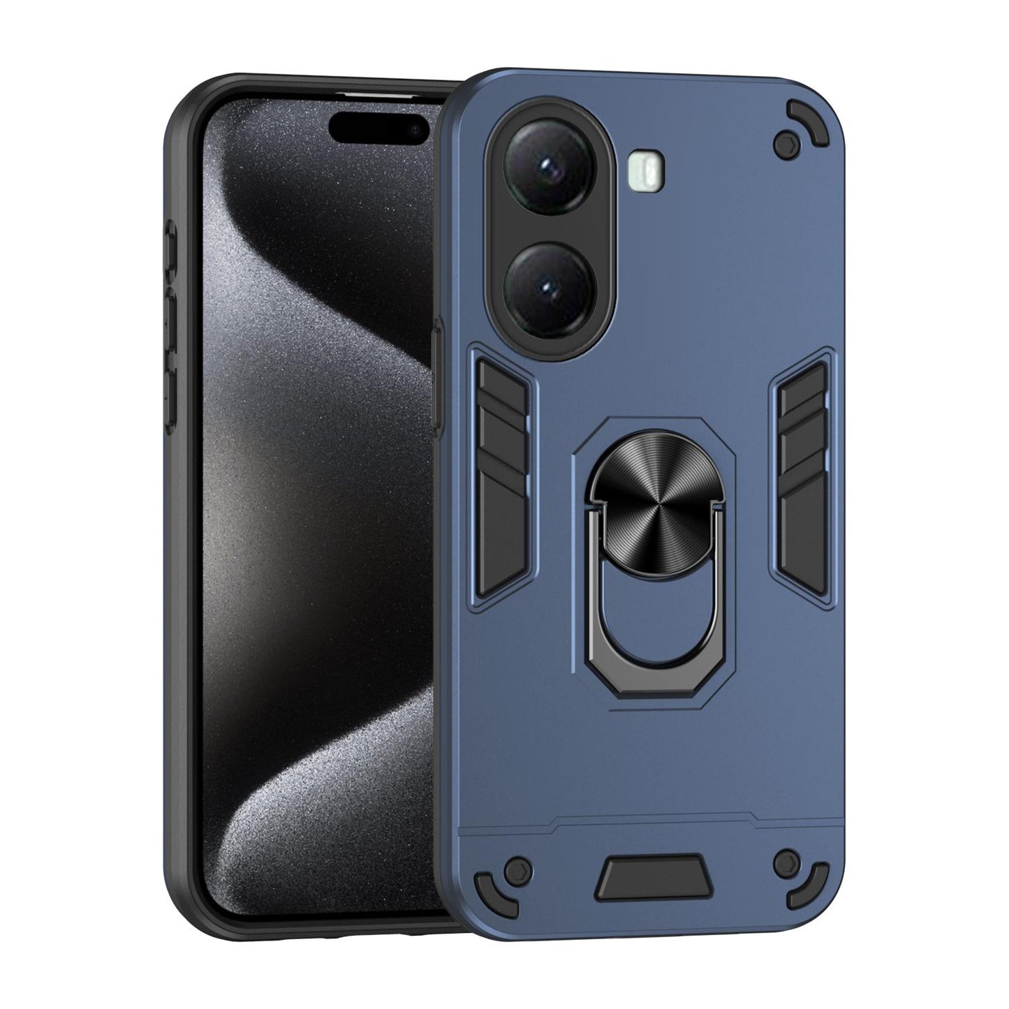 Xiaomi Poco X7 Pro Shockproof Metal Ring Holder Phone Case with 360 degrees Rotating Kickstand, Ultra Slim Protective Cover, Raised Camera Guard, PC Silicone Armour Shell, Anti-Scratch Back & Edge Protection