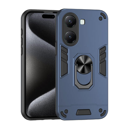 Xiaomi Poco X7 Pro Shockproof Metal Ring Holder Phone Case with 360 degrees Rotating Kickstand, Ultra Slim Protective Cover, Raised Camera Guard, PC Silicone Armour Shell, Anti-Scratch Back & Edge Protection