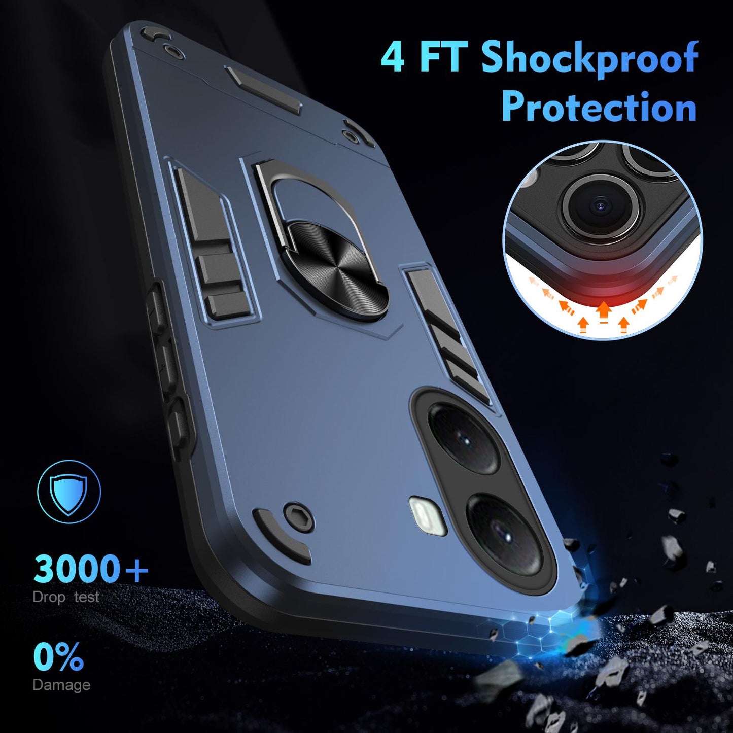 Xiaomi Poco X7 Pro Shockproof Metal Ring Holder Phone Case with 360 degrees Rotating Kickstand, Ultra Slim Protective Cover, Raised Camera Guard, PC Silicone Armour Shell, Anti-Scratch Back & Edge Protection