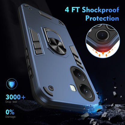Xiaomi Poco X7 Pro Shockproof Metal Ring Holder Phone Case with 360 degrees Rotating Kickstand, Ultra Slim Protective Cover, Raised Camera Guard, PC Silicone Armour Shell, Anti-Scratch Back & Edge Protection