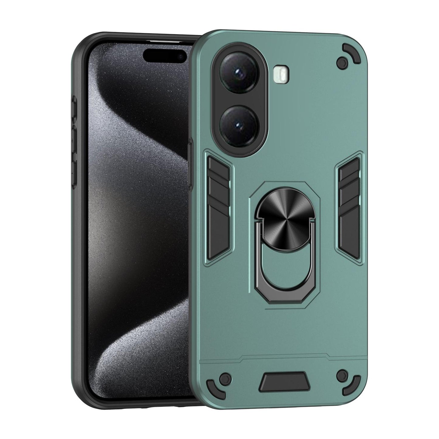 Xiaomi Poco X7 Pro Shockproof Metal Ring Holder Phone Case with 360 degrees Rotating Kickstand, Ultra Slim Protective Cover, Raised Camera Guard, PC Silicone Armour Shell, Anti-Scratch Back & Edge Protection