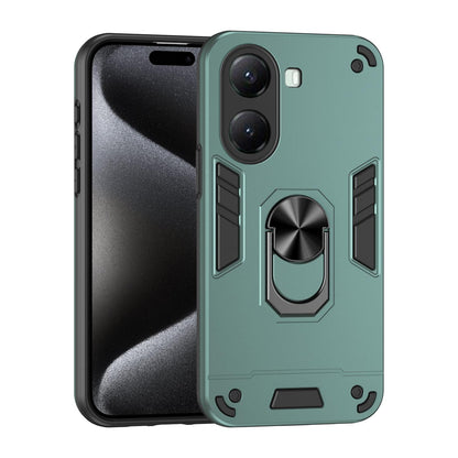 Xiaomi Poco X7 Pro Shockproof Metal Ring Holder Phone Case with 360 degrees Rotating Kickstand, Ultra Slim Protective Cover, Raised Camera Guard, PC Silicone Armour Shell, Anti-Scratch Back & Edge Protection