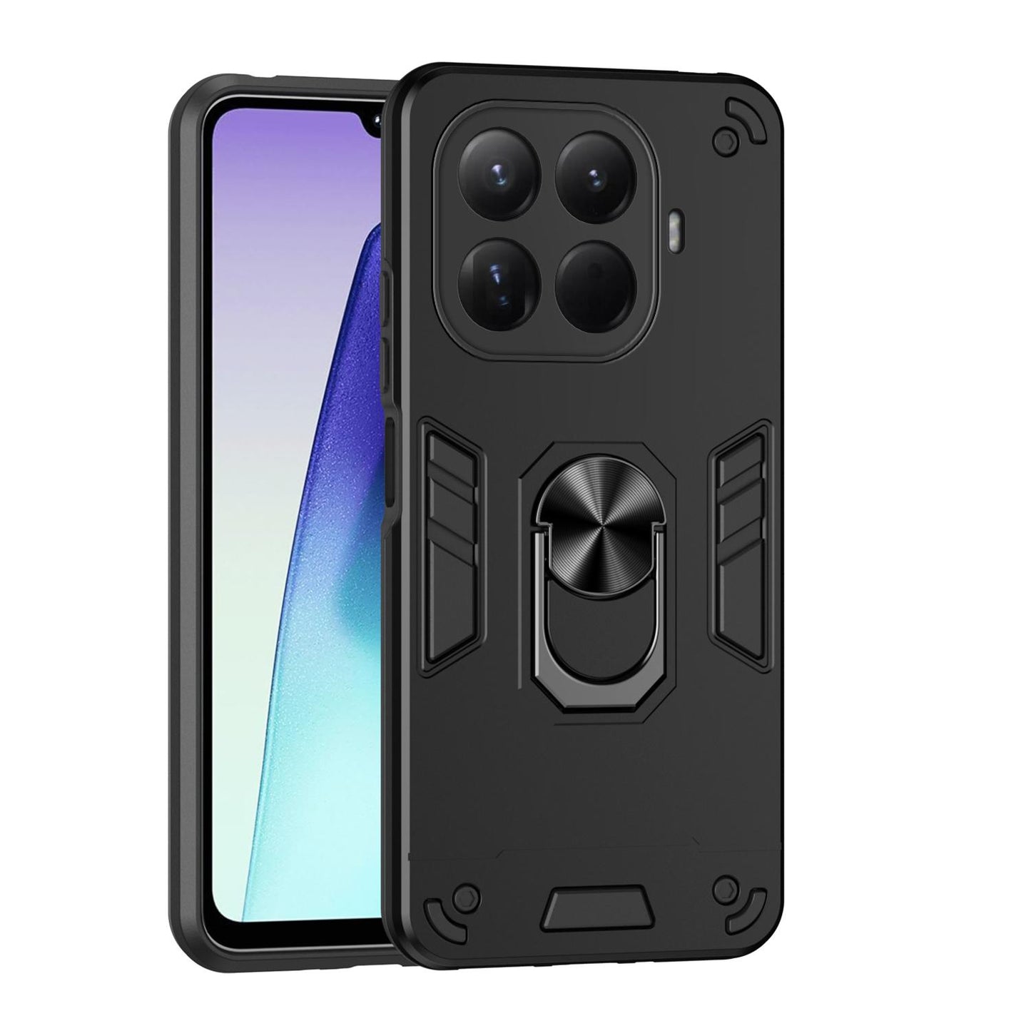 Xiaomi 15T Pro Shockproof Metal Ring Holder Phone Case with 360 degrees Rotating Kickstand, Ultra Slim Protective Cover, Raised Camera Guard, PC Silicone Armour Shell, Anti-Scratch Back & Edge Protection