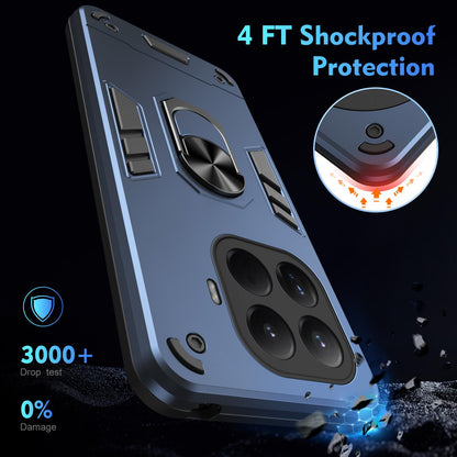 Xiaomi 15T Pro Shockproof Metal Ring Holder Phone Case with 360 degrees Rotating Kickstand, Ultra Slim Protective Cover, Raised Camera Guard, PC Silicone Armour Shell, Anti-Scratch Back & Edge Protection