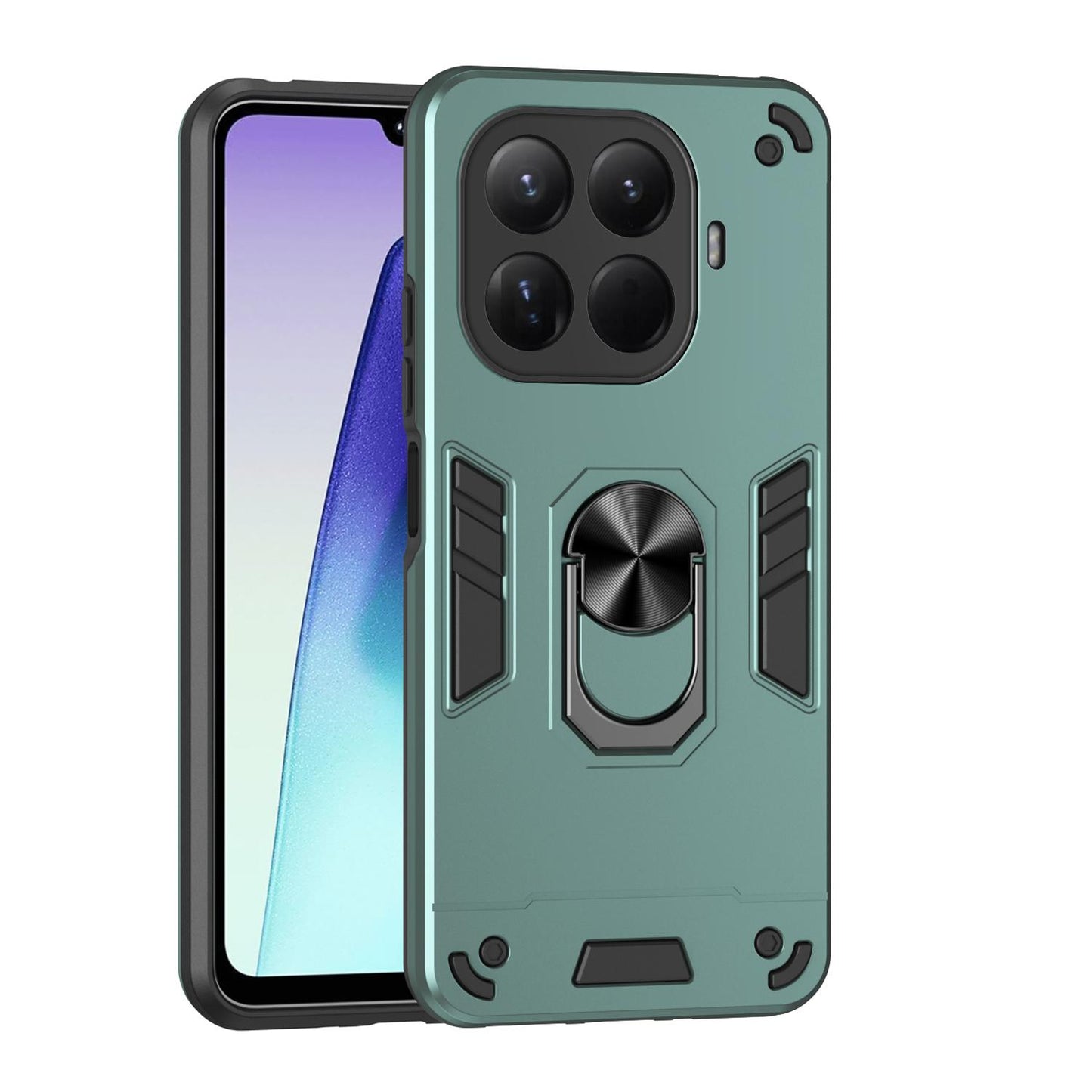 Xiaomi 15T Pro Shockproof Metal Ring Holder Phone Case with 360 degrees Rotating Kickstand, Ultra Slim Protective Cover, Raised Camera Guard, PC Silicone Armour Shell, Anti-Scratch Back & Edge Protection