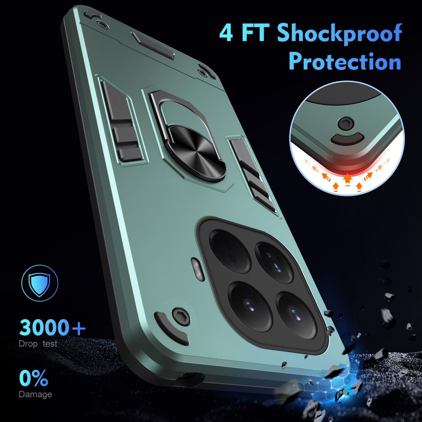 Xiaomi 15T Pro Shockproof Metal Ring Holder Phone Case with 360 degrees Rotating Kickstand, Ultra Slim Protective Cover, Raised Camera Guard, PC Silicone Armour Shell, Anti-Scratch Back & Edge Protection
