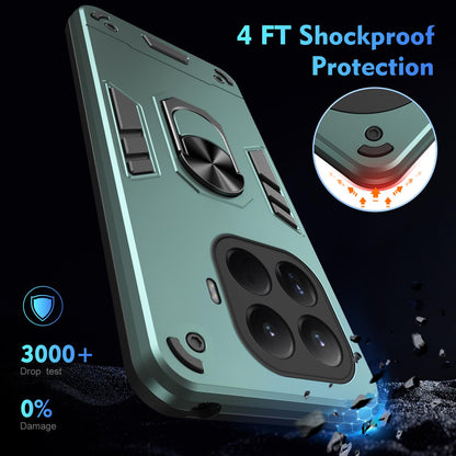 Xiaomi 15T Pro Shockproof Metal Ring Holder Phone Case with 360 degrees Rotating Kickstand, Ultra Slim Protective Cover, Raised Camera Guard, PC Silicone Armour Shell, Anti-Scratch Back & Edge Protection