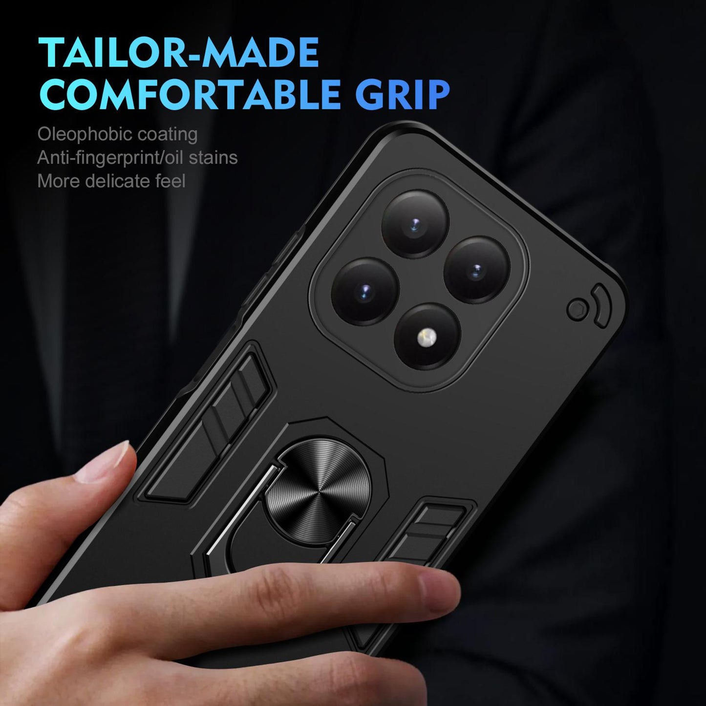Xiaomi 15T Shockproof Metal Ring Holder Phone Case with 360 degrees Rotating Kickstand, Ultra Slim Protective Cover, Raised Camera Guard, PC Silicone Armour Shell, Anti-Scratch Back & Edge Protection