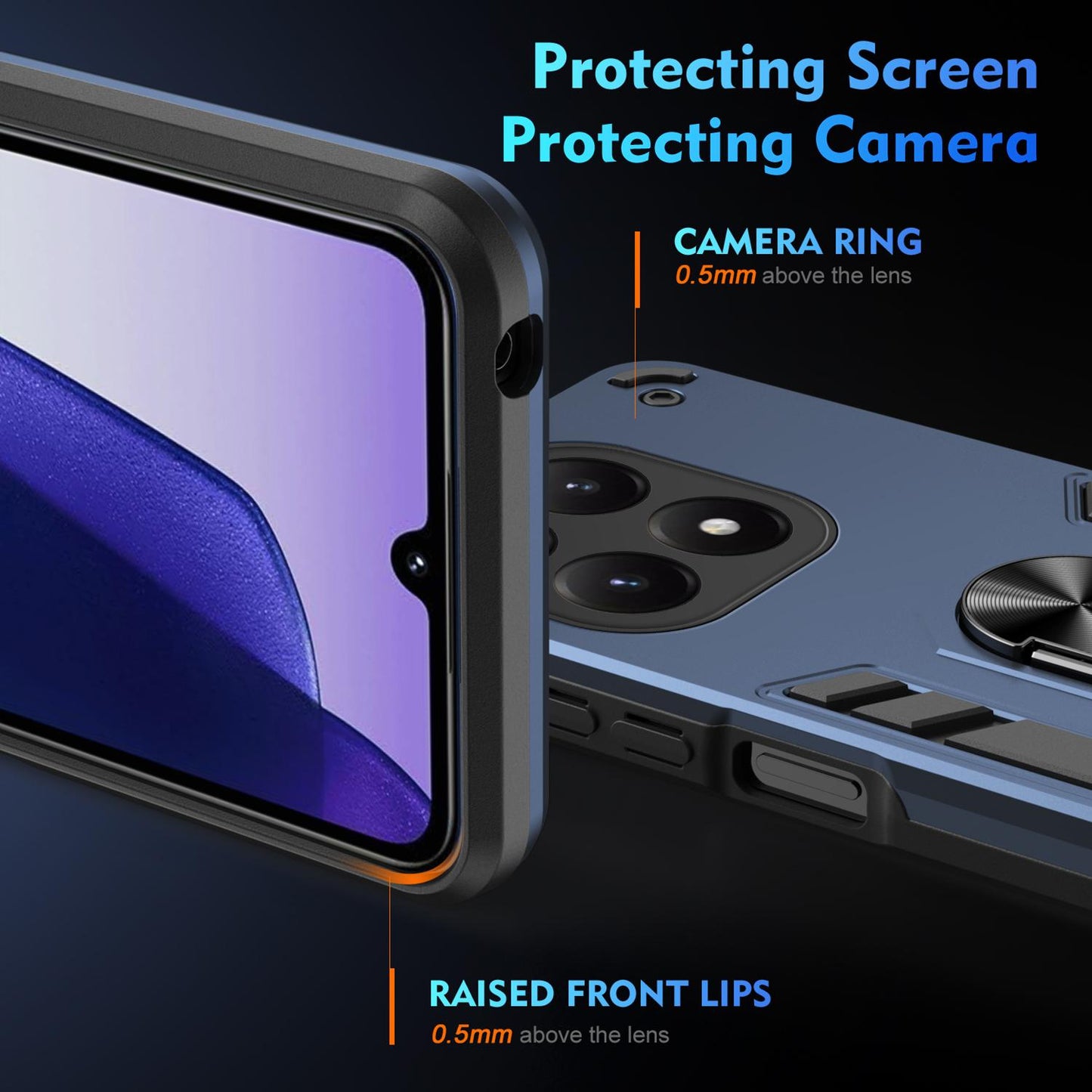 Xiaomi 15T Shockproof Metal Ring Holder Phone Case with 360 degrees Rotating Kickstand, Ultra Slim Protective Cover, Raised Camera Guard, PC Silicone Armour Shell, Anti-Scratch Back & Edge Protection