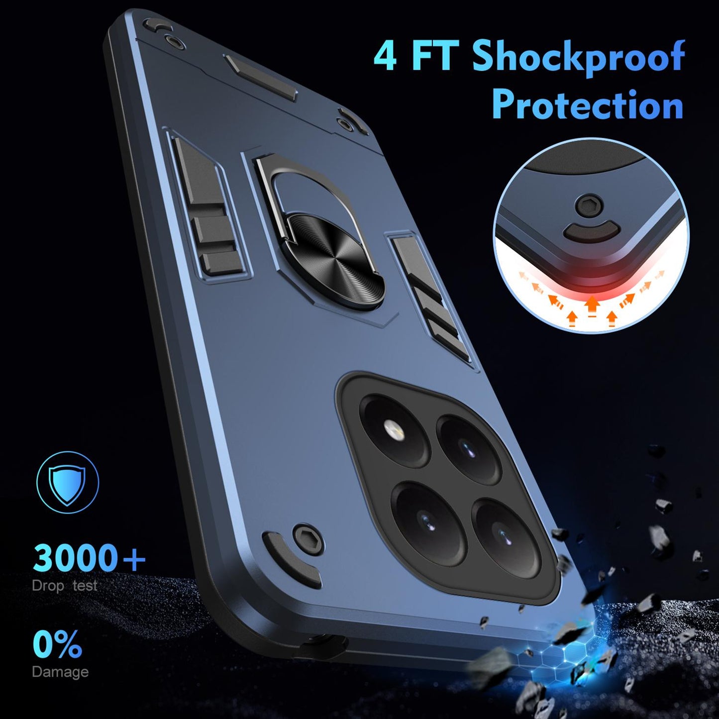Xiaomi 15T Shockproof Metal Ring Holder Phone Case with 360 degrees Rotating Kickstand, Ultra Slim Protective Cover, Raised Camera Guard, PC Silicone Armour Shell, Anti-Scratch Back & Edge Protection