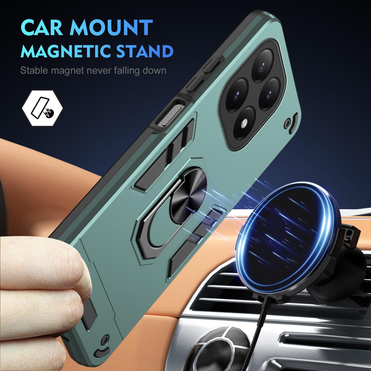 Xiaomi 15T Shockproof Metal Ring Holder Phone Case with 360 degrees Rotating Kickstand, Ultra Slim Protective Cover, Raised Camera Guard, PC Silicone Armour Shell, Anti-Scratch Back & Edge Protection