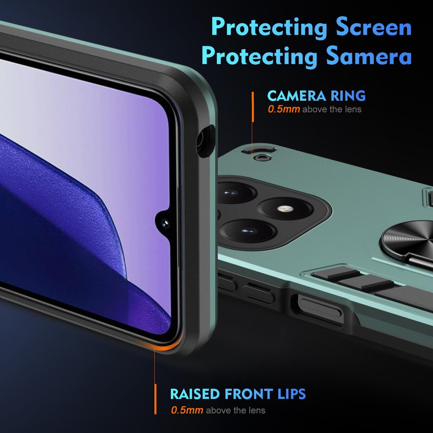Xiaomi 15T Shockproof Metal Ring Holder Phone Case with 360 degrees Rotating Kickstand, Ultra Slim Protective Cover, Raised Camera Guard, PC Silicone Armour Shell, Anti-Scratch Back & Edge Protection