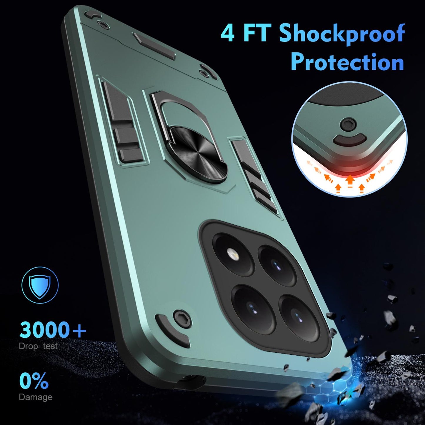 Xiaomi 15T Shockproof Metal Ring Holder Phone Case with 360 degrees Rotating Kickstand, Ultra Slim Protective Cover, Raised Camera Guard, PC Silicone Armour Shell, Anti-Scratch Back & Edge Protection