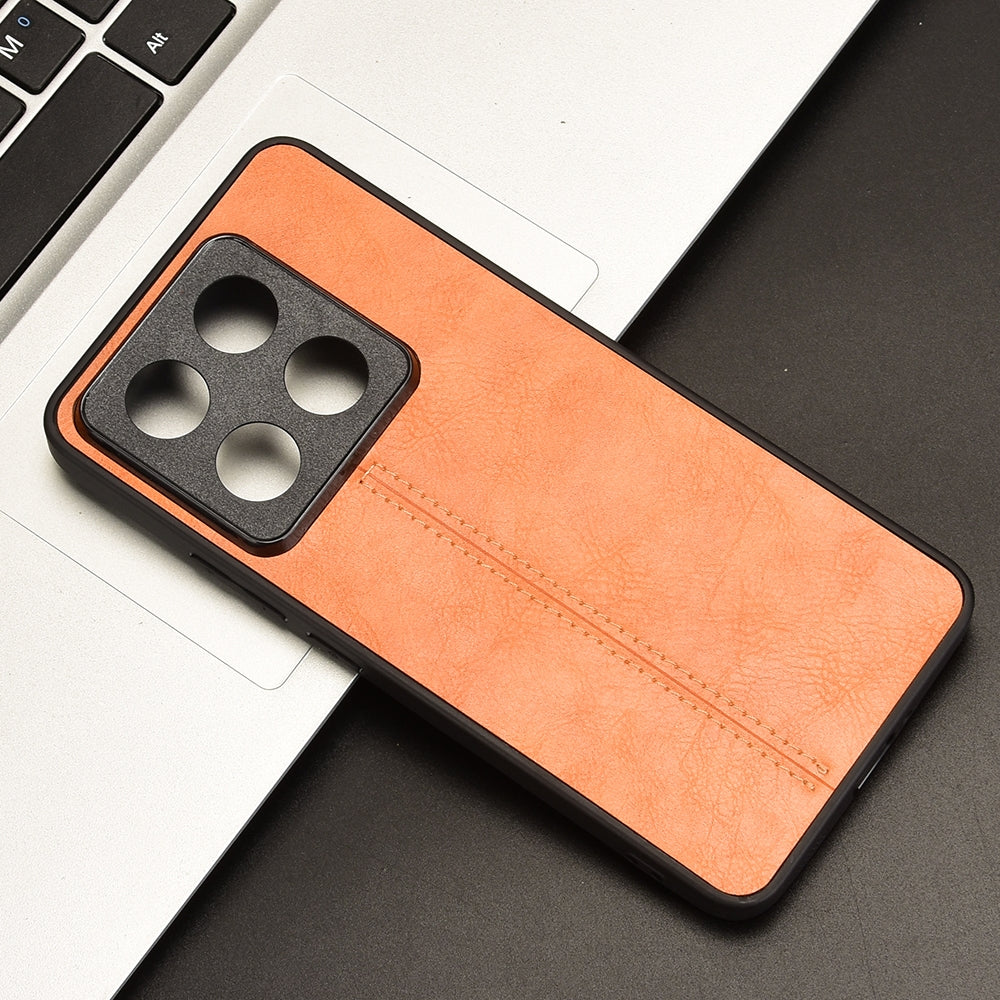 Xiaomi 14T Cow Pattern Sewing Back Cover Phone Case - Premium PU Leather Texture PC + TPU Shockproof Protective Case, Scratch Resistant Slim Lightweight Anti-Fingerprint Full Coverage Mobile Cover