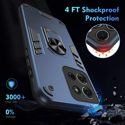 Motorola Moto G75 Shockproof Metal Ring Holder Phone Case with 360 degrees Rotating Kickstand, Ultra Slim Protective Cover, Raised Camera Guard, PC Silicone Armour Shell, Anti-Scratch Back & Edge Protection